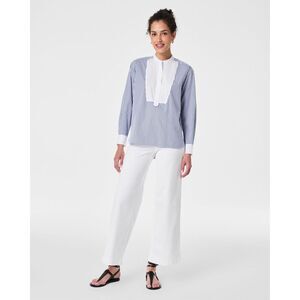 Spanx Poplin Tuxedo Shirt Postal Blue Narrow White Stripe Size Small new